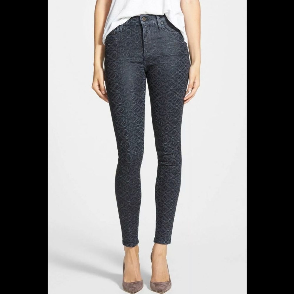 CITIZENS OF HUMANITY ROCKET HIGH RISE SKINNY COATED GEOMETRIC PRINT BLUE JEANS